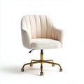Chaise de bureau crème avec base dorée et accoudoirs
