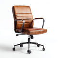 Chaise de bureau en cuir brun avec accoudoirs en métal et base pivotante