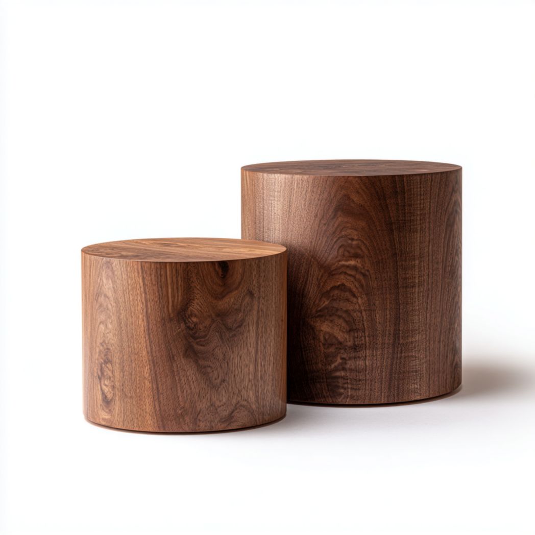 Set de 2 tables basses rondes en bois massif