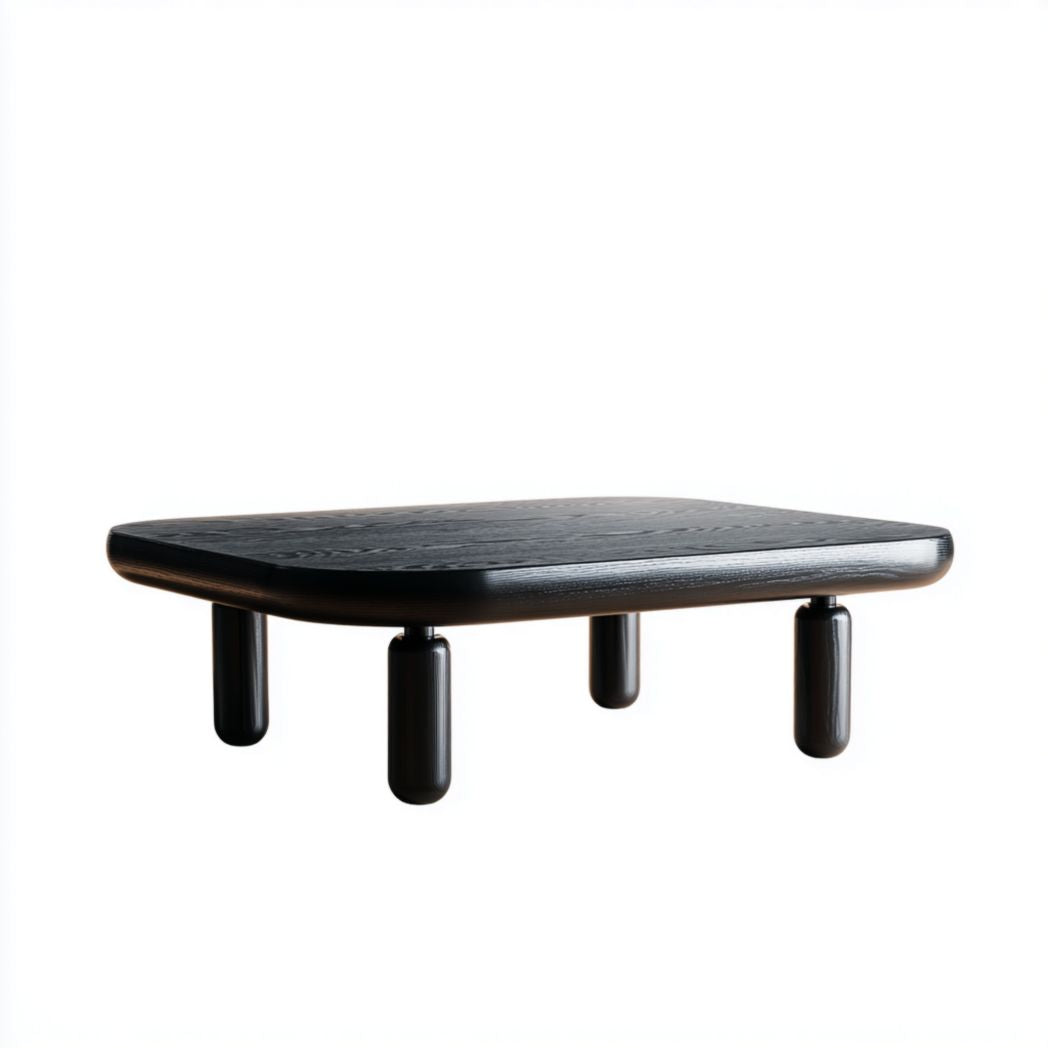 Table basse rectangulaire noire avec pieds cylindriques